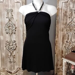 Vintage Love & Love Little Black Mini Dress with Jeweled Halter Small